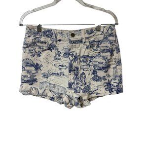 American Apparel La Toile High Waisted Shorts Blue White Print Denim Size 30 USA